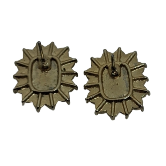 Vintage 80s Red Rhinestone Sunburst Stud Earrings - Picture 6 of 6